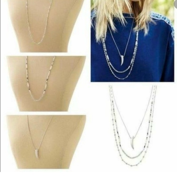 Stella & Dot Tiburon Necklace Silver White 3 in 1 Beads Stone Horn - New In Box - Picture 2 of 5